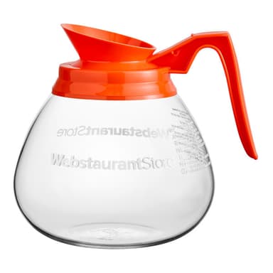 WebstaurantStore Logo 64 oz. Glass Coffee Decanter with Orange Handle by