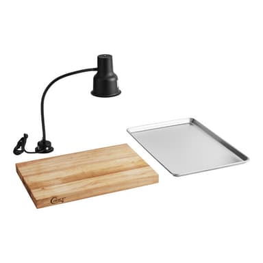 Carving Station Kit with 24" Black Heat Lamp, Cutting Board, and Drip Pan - 120V, 250W