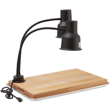 Carving Station Kit with 24" Black Dual Arm Heat Lamp, Cutting Board, and Drip Pan- 120V, 500W