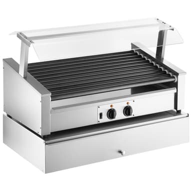 50 Slanted Hot Dog Roller Grill with Pass-Through Canopy and 144 Bun Cabinet