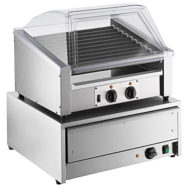 30 Slanted Hot Dog Non-Stick Roller Grill with Sneeze Guard and 32 Bun Warmer