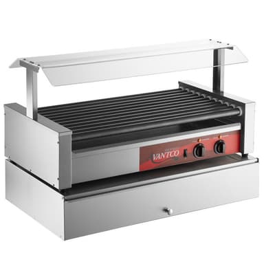 50 Hot Dog Non-Stick Roller Grill with Pass-Through Canopy and 144 Bun Cabinet