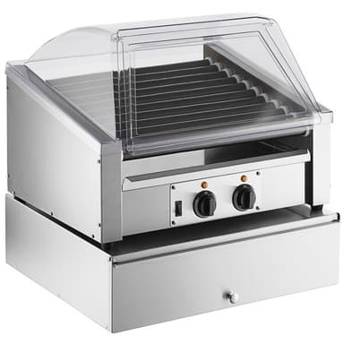 30 Slanted Hot Dog Non-Stick Roller Grill with Sneeze Guard and 100 Bun Cabinet