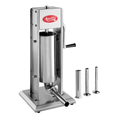 11 lb. Stainless Steel Vertical Manual Sausage Stuffer with 5/8", 7/8", 1 1/4", and 1 1/2" Stainless Steel Funnels