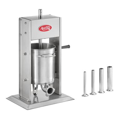 20 lb. Stainless Steel Vertical Manual Sausage Stuffer with 5/8", 7/8", 1 1/4", and 1 1/2" Stainless Steel Funnels