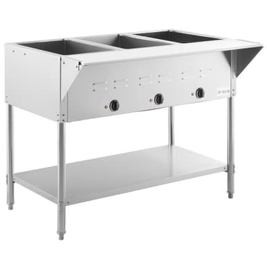 Three Pan Open Well Electric Steam Table with Undershelf - 120V, 1500W