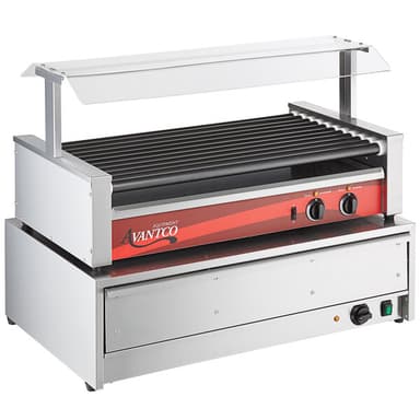 RG1850NS 50 Hot Dog Non-Stick Roller Grill with 48 Bun Warmer and Pass-Through Canopy - 120V, 1460W