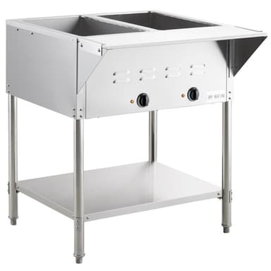 Two Pan Open Well Electric Steam Table with Undershelf - 120V, 1000W