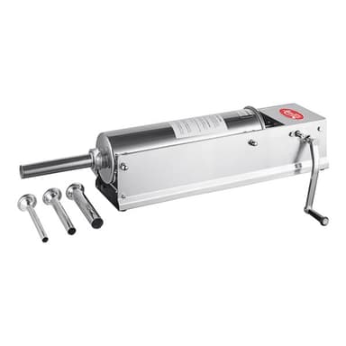 15 lb. Stainless Steel Horizontal Manual Sausage Stuffer with 5/8", 7/8", 1 1/4", and 1 1/2" Stainless Steel Funnels