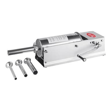 11 lb. Stainless Steel Horizontal Manual Sausage Stuffer with 5/8", 7/8", 1 1/4", and 1 1/2" Stainless Steel Funnels