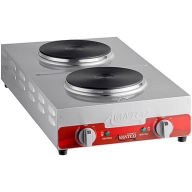 Double Burner Solid Top Stainless Steel Portable Electric Front-to-Back Hot Plate - 1,800W, 120V