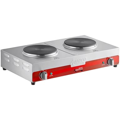 Double Burner Solid Top Stainless Steel Portable Electric Side-by-Side Hot Plate - 1,800W, 120V