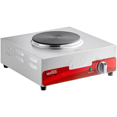 Single Burner Solid Top Stainless Steel Portable Electric Hot Plate - 1,500W, 120V