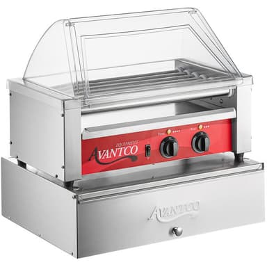 18 Hot Dog Roller Grill with 7 Rollers, Sneeze Guard, and 64 Bun Cabinet - 120V, 590W