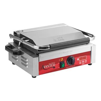Commercial Panini Sandwich Grill with Timer, Grooved Top and Smooth Bottom Plates, and 13 3/8" x 8 3/4" Cooking Surface - 120V, 1750W