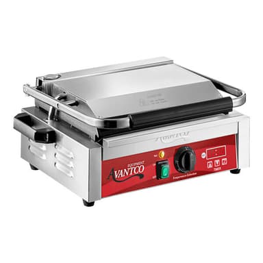 Commercial Panini Sandwich Grill with Timer, Smooth Plates, and 13 3/8" x 8 3/4" Cooking Surface - 120V, 1750W