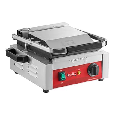 Commercial Panini Sandwich Grill with Smooth Plates and 8 1/2" x 8 1/2" Cooking Surface - 120V, 1750W