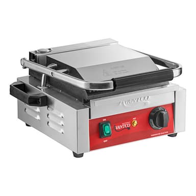 Commercial Panini Sandwich Grill with Grooved Top and Smooth Bottom Plates, and 8 1/2" x 8 1/2" Cooking Surface - 120V, 1750W