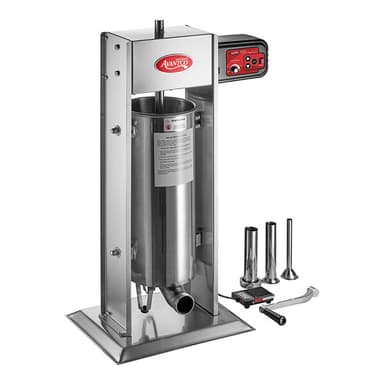 SS-30VKIT 30 lb. Stainless Steel Vertical Hybrid Electric / Manual Sausage Stuffer with 5/8", 7/8", 1 1/4", and 1 1/2" Stainless Steel Funnels - 120V