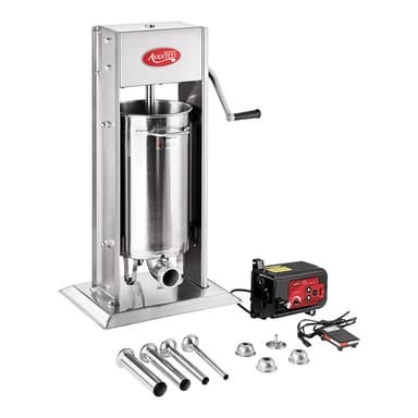 30 lb. Stainless Steel Vertical Hybrid Electric / Manual Churro Stuffer with 3 Non-Hollow Churro Tubes and 1 Hollow Churro Tube - 120V