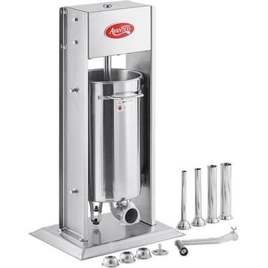 30 lb. Stainless Steel Vertical Manual Churro Stuffer with 3 Non-Hollow Churro Tubes and 1 Hollow Churro Tube