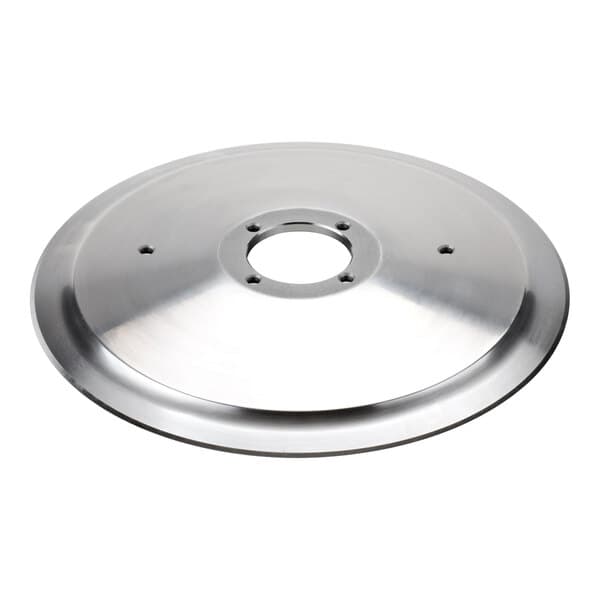 A circular metal Avantco replacement blade with a hole in the center.