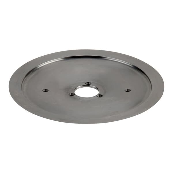 A circular metal blade with a hole in the center.