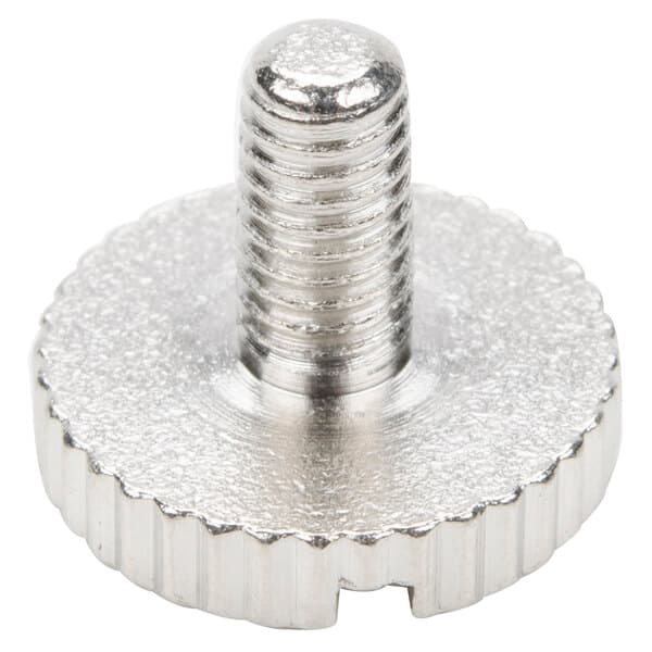 A close-up of a silver screw.