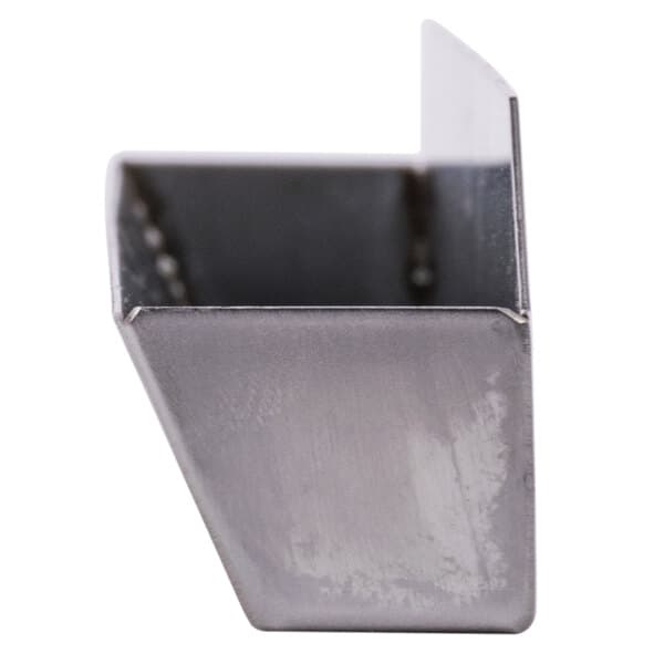 An Avantco metal drip tray with a hole in the corner.