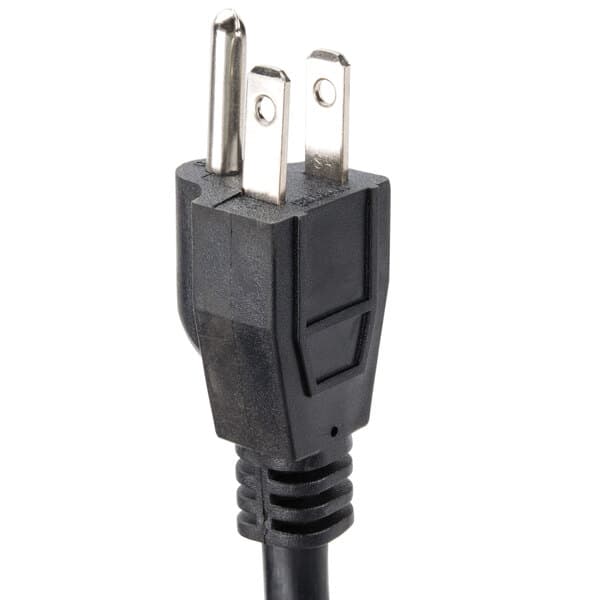 A black Avantco power cord with a silver tip and two plugs.