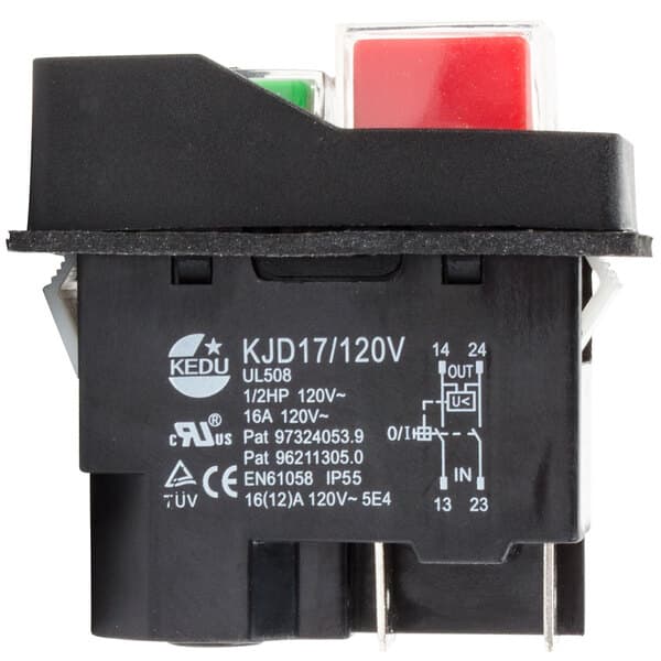 An Avantco On/Off switch with red and green lights.