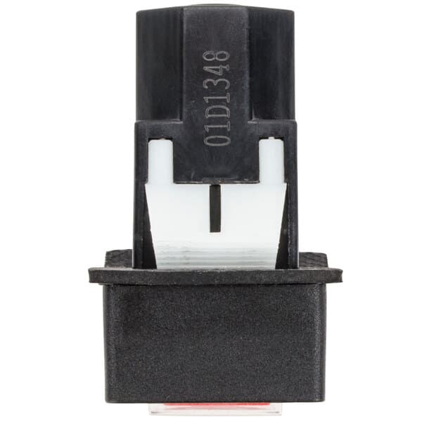 An Avantco black plastic On/Off switch with a red button.