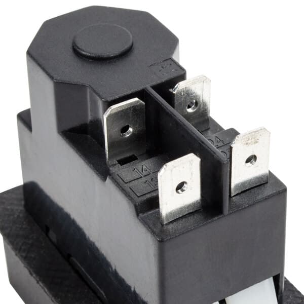 An Avantco On/Off switch with two wires and two terminals.