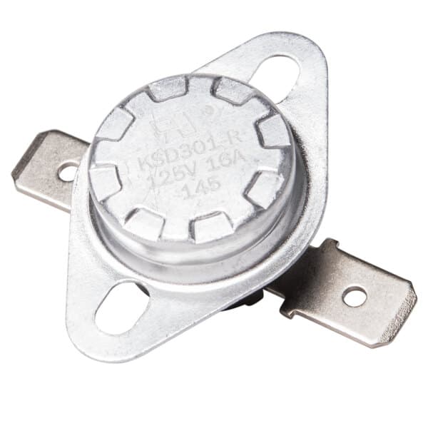 An Avantco manual thermostat with a metal cover and holes.