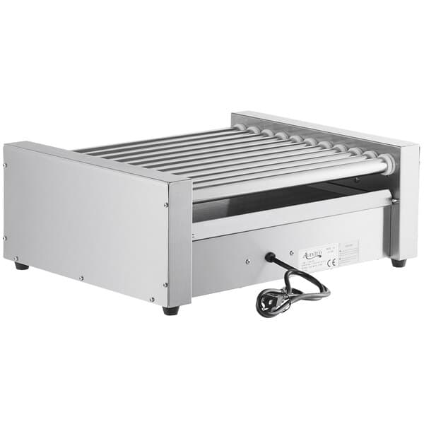 An Avantco hot dog roller grill machine with rollers and a cord.