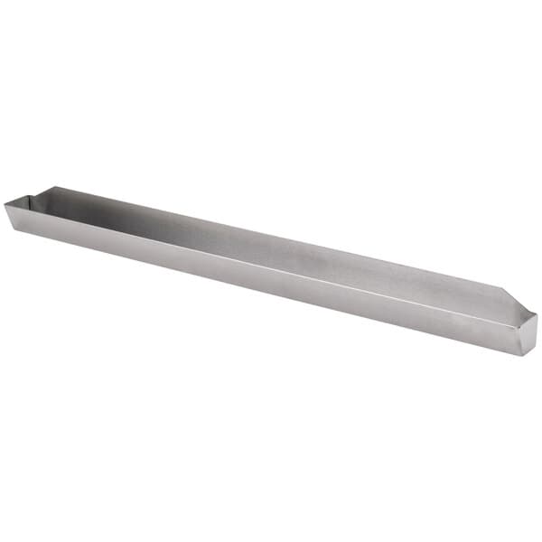 A rectangular stainless steel container with a long handle.