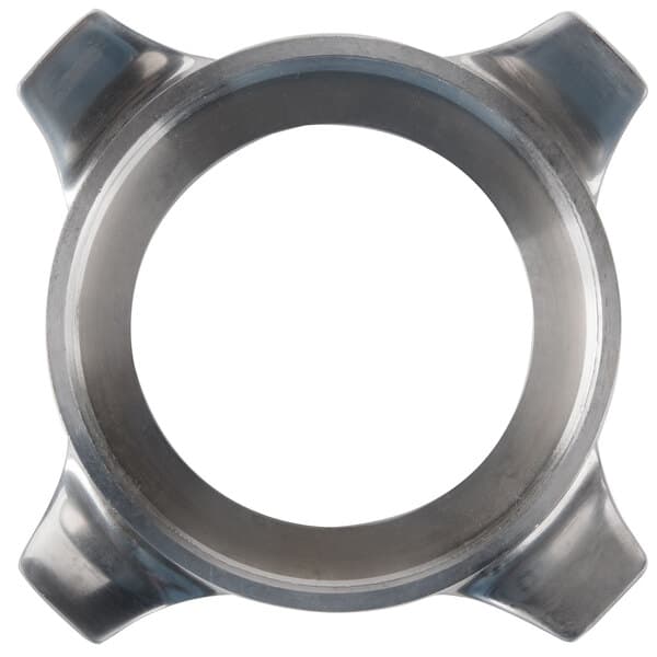 An Avantco metal retaining ring with three handles and a hole in the center.