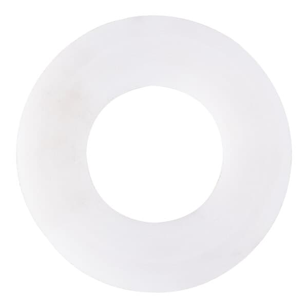 A white nylon washer with a hole in the center.
