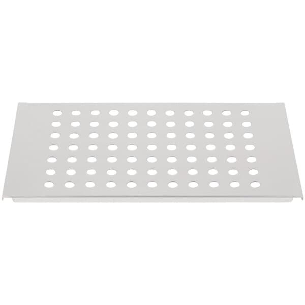 A white rectangular metal plate with holes.