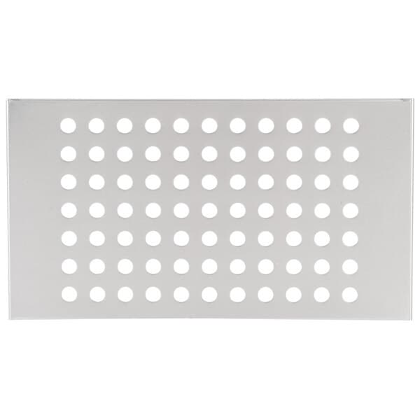 A white rectangular Avantco hot dog plate with holes in it.