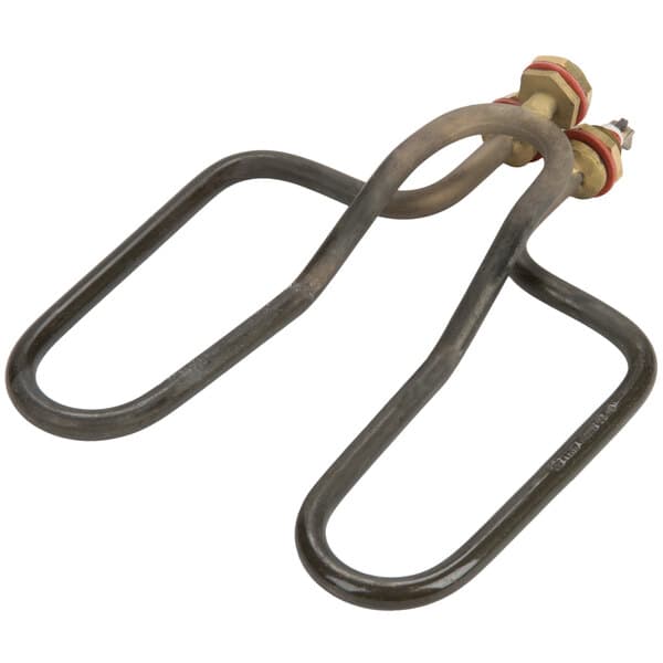 An Avantco heating element with metal parts and two handles.