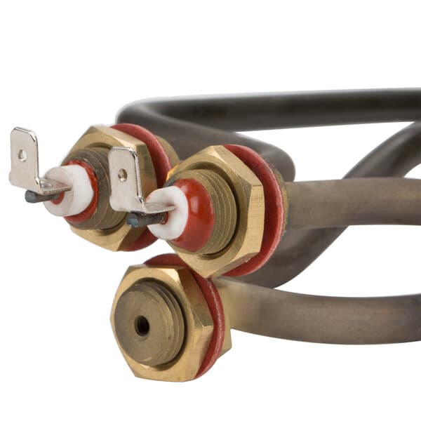 A close-up of the Avantco 177PDHCELM heating element with red and white wires.