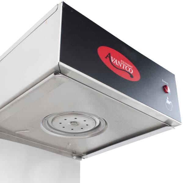 An Avantco stainless steel rectangular 8-hole sprayhead with a red button.