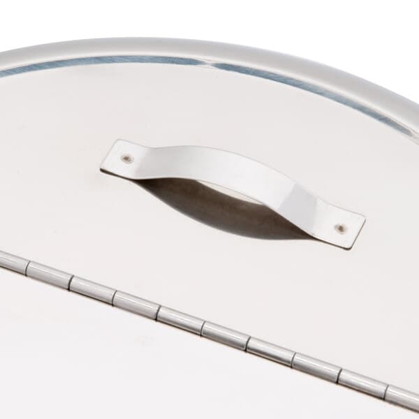 The silver metal lid assembly for an Avantco S600 soup kettle with a white ring.