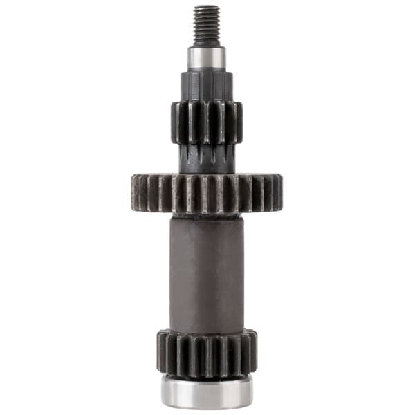 A close-up of a black and silver metal gear with a gear on it.