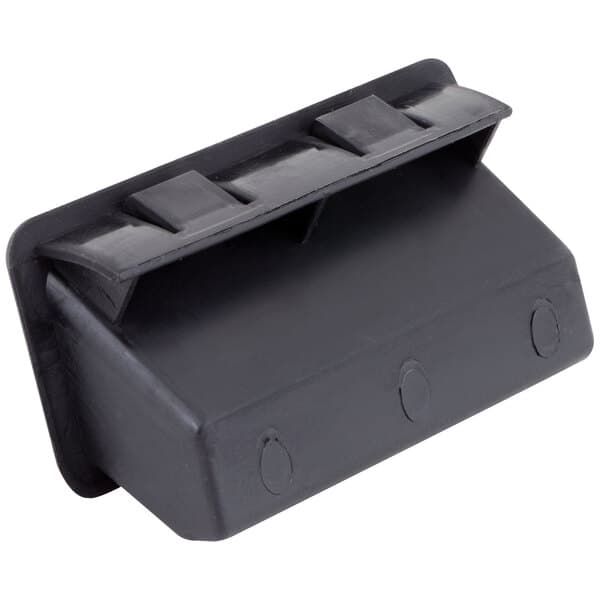 A black plastic Avantco door handle with two holes.