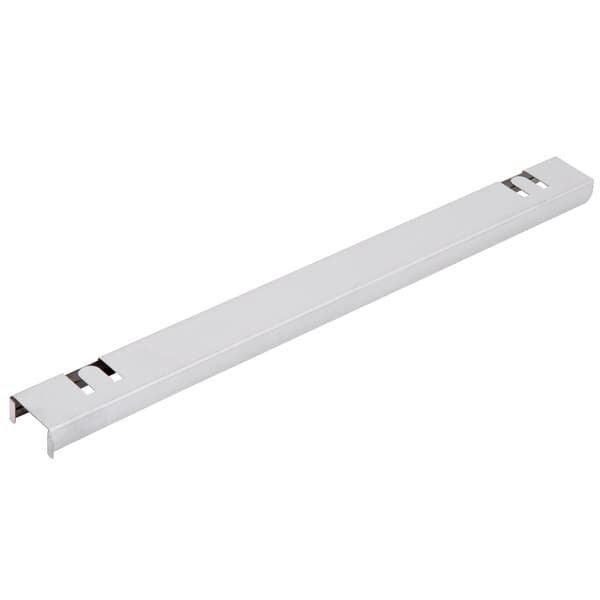 A white metal bar with two holes on it.
