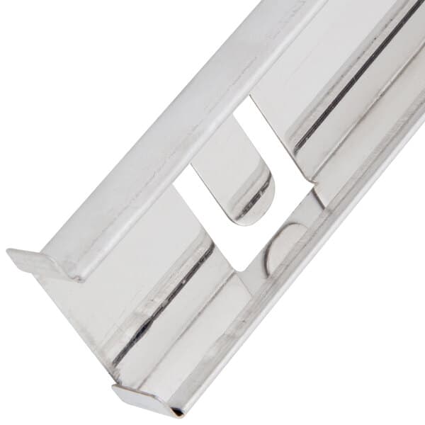 A stainless steel Avantco right rack assembly strip with a hole in the middle.