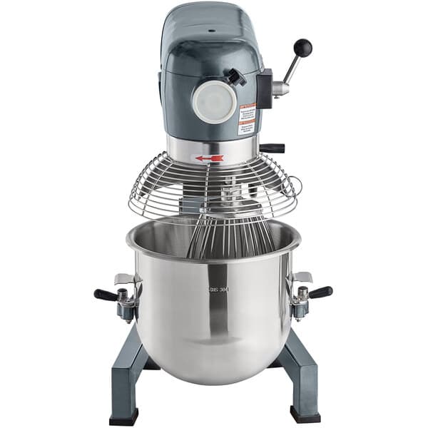 An Avantco commercial stand mixer with a metal bowl on a stand.