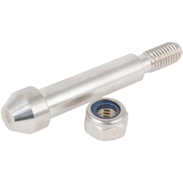 Two silver Avantco lock pins with nuts and bolts.